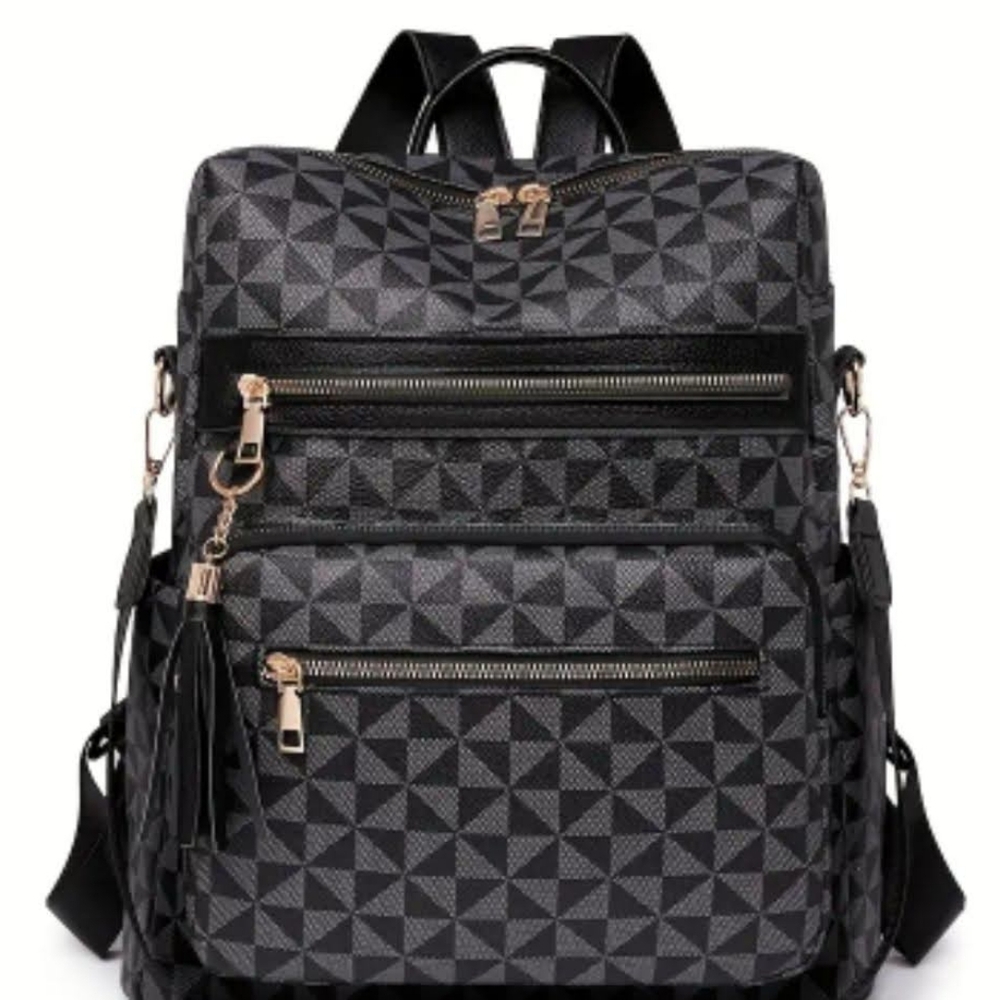 Elegant Black Geometric Backpack